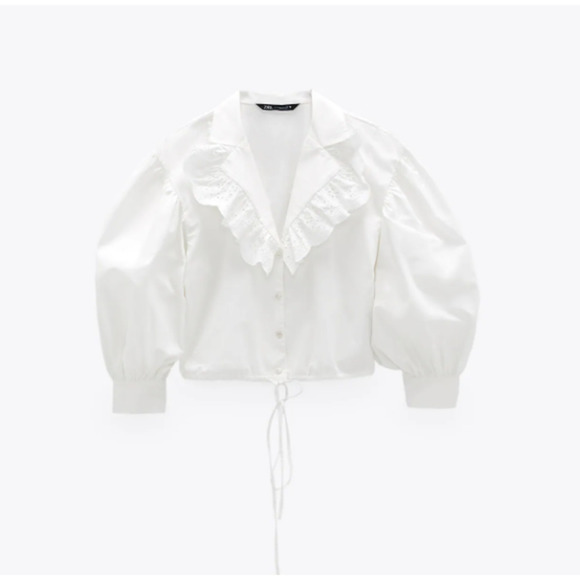 ZARA White Poplin Embroidered Eyelet Blouse - Picture 4 of 6